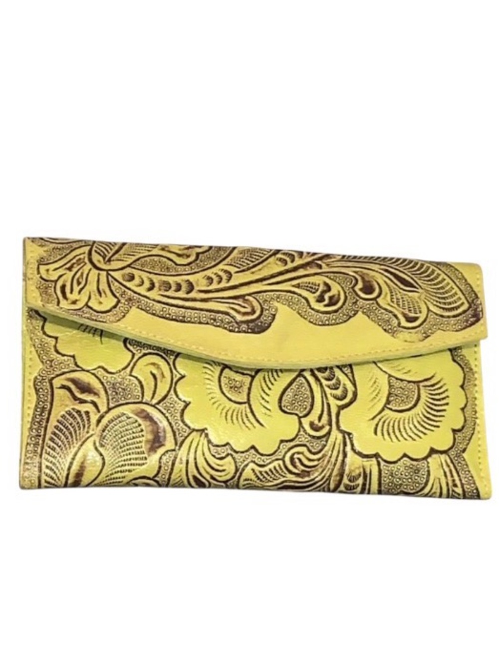 NEW! Beautiful Hand Tooled 100% Leather Lime Green With Coco Accent Wallet